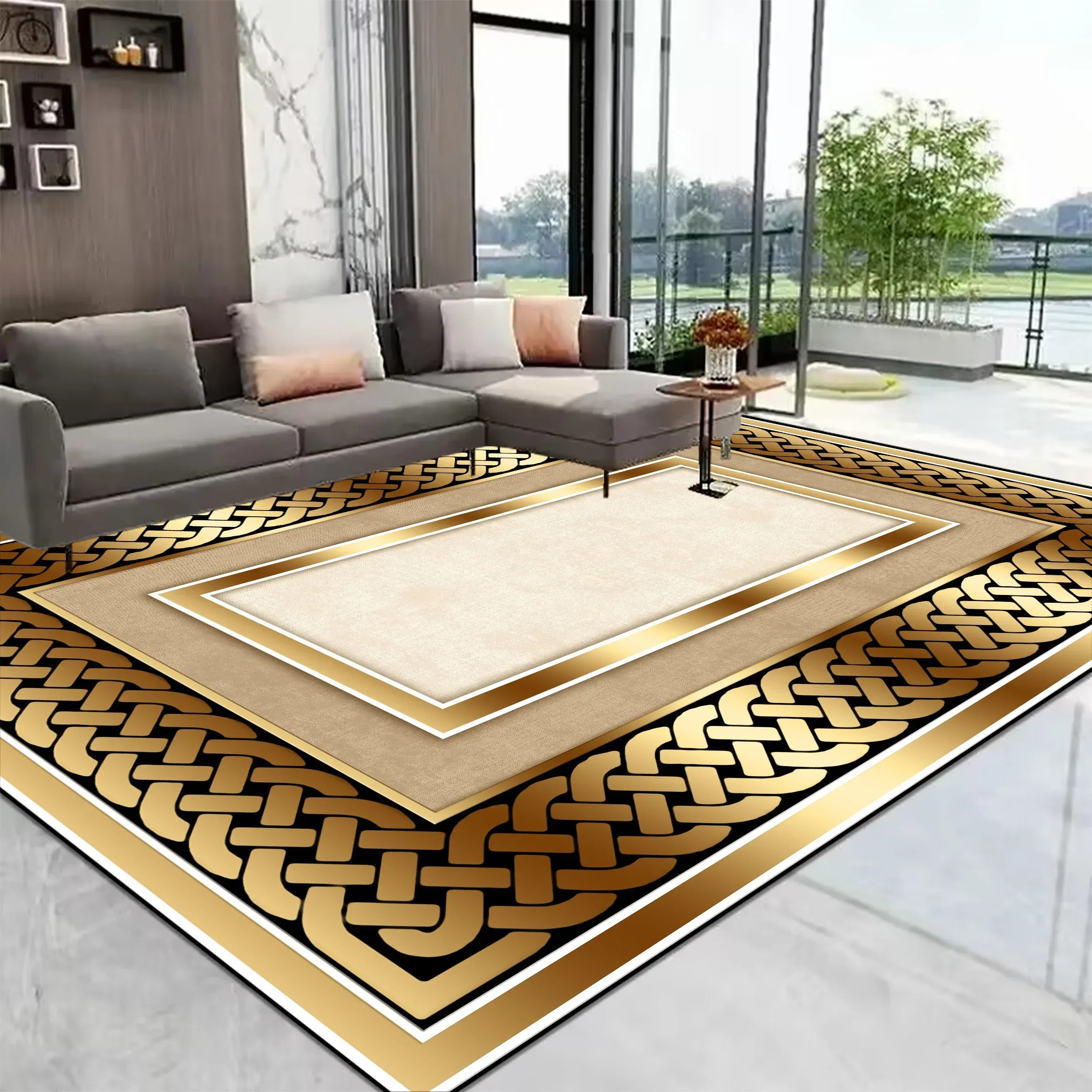 Navak Carpet European Gold Large Living Room Carpet Home Decoration Luxury Coffee Tables Mat Non-slip Washable Rug for Bedroom Decor Alfombra