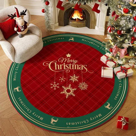 Navak Carpet Christmas Carpet Anti-Slip Round for Living Room and Bedroom Mats Christmas Tree in Bedroom Decoration Home Rugs Festive Party