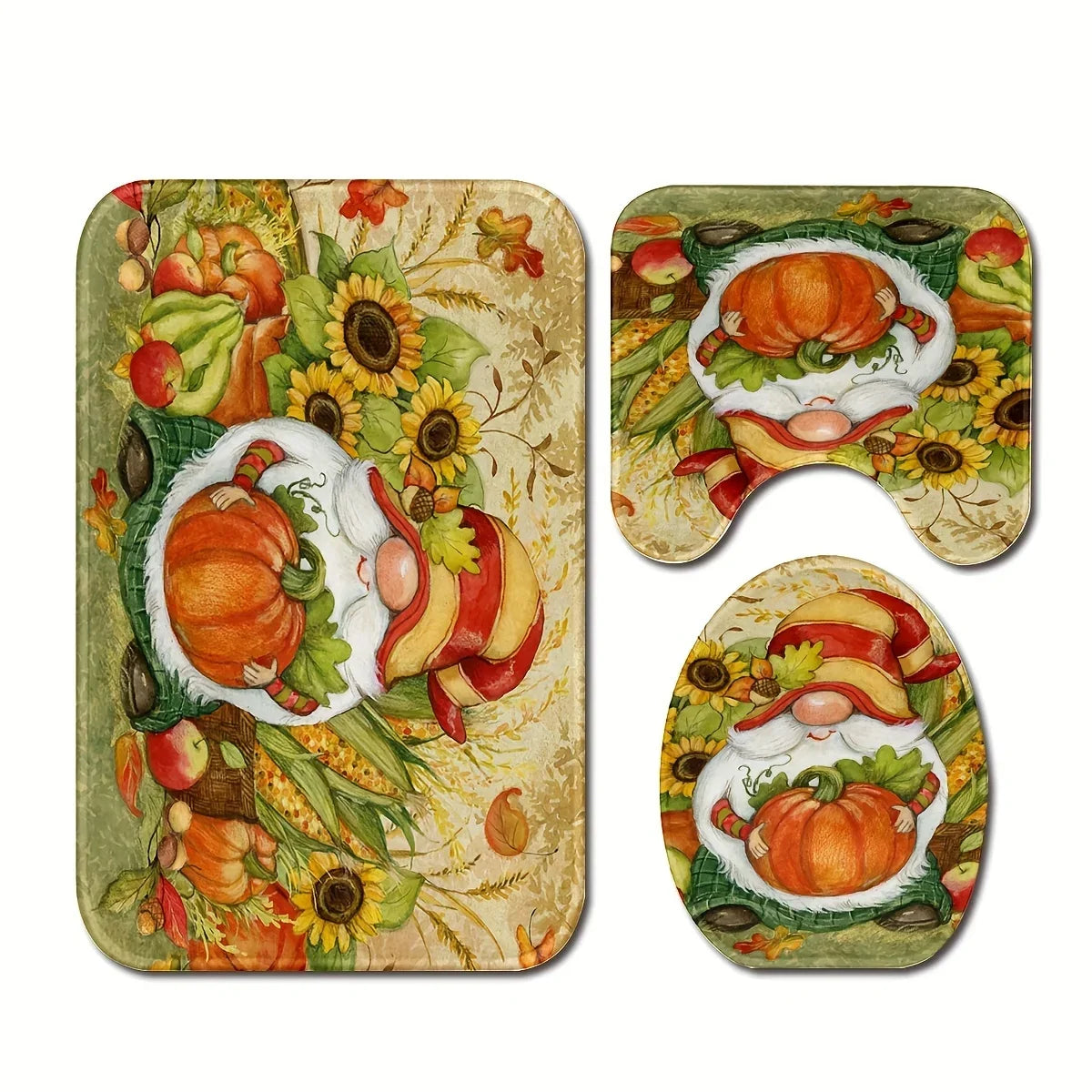 Navak Carpet 3-piece set of pastoral style waterproof and non-slip floor mats bathroom mats U-shaped mats suitable for bathroom decoration