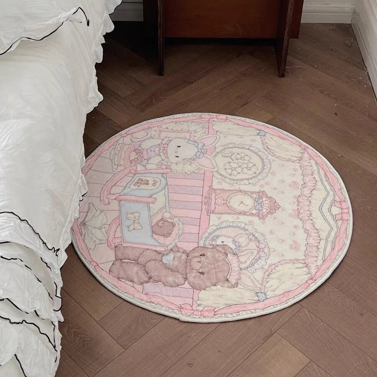 Navak Carpet Cute Pink Bear Cartoon Round Area Rug, Children's Bedroom Carpet, Living Room, Sofa, Playroom Decor,Non-slip Floor Mat