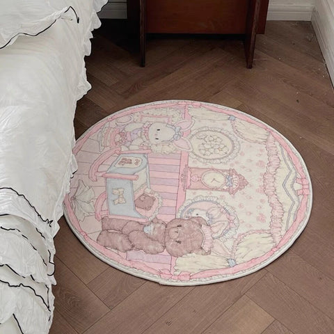Navak Carpet Cute Pink Bear Cartoon Round Area Rug, Children's Bedroom Carpet, Living Room, Sofa, Playroom Decor,Non-slip Floor Mat