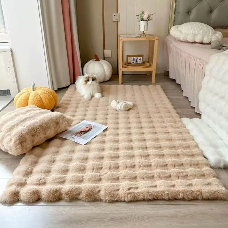 Navak Carpet 1Pc Bubble Plush Carpet For Home Decor Imitation Rabbit Hair Balcony Cushion Kids Living Room Faux Fur Rug Girl Bedroom Foot Mat