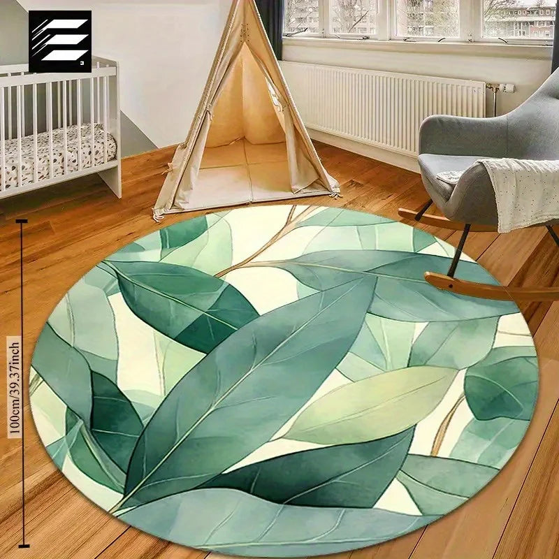 Navak Carpet Round Willow Leaf Pattern Floor Mat - Non-Slip, Durable, Soft & Comfortable, Machine Washable, Lightweight, Ideal for Bathroom,