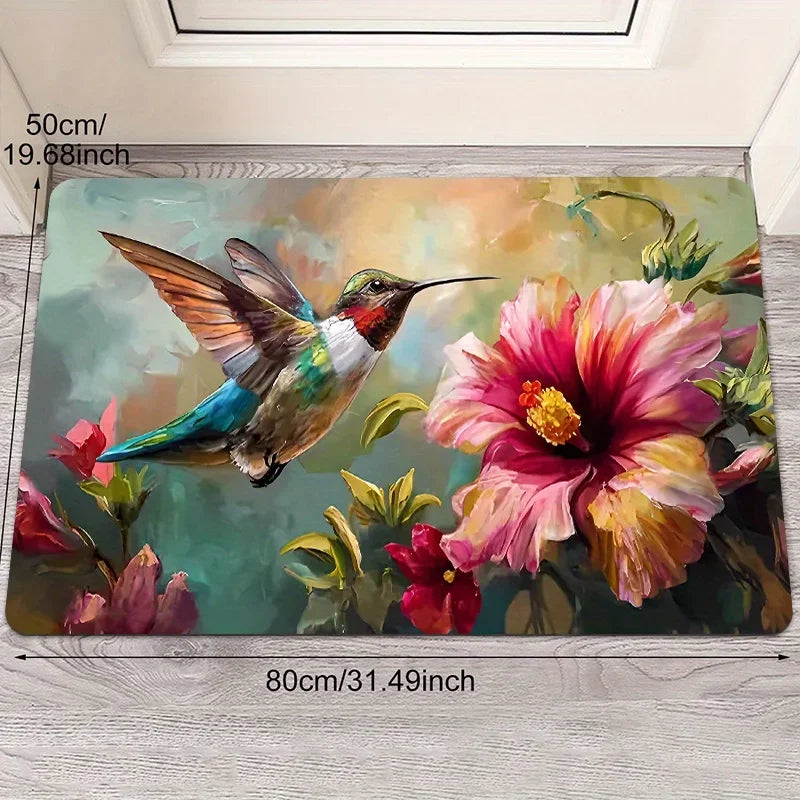 Navak Carpet Hummingbird Floral Doormat - Quick Dry Non-Slip Polyester Anti-Slip Mat, Perfect for Indoor/Outdoor Kitchen/Entrance