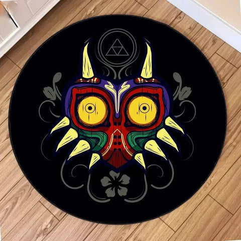 Navak Carpet Zelda Symbol Round Rug Retro Style Game Room Carpet for Living Room Gaming Decor Zelda Majora’s Mask Rug Gift for Gamer