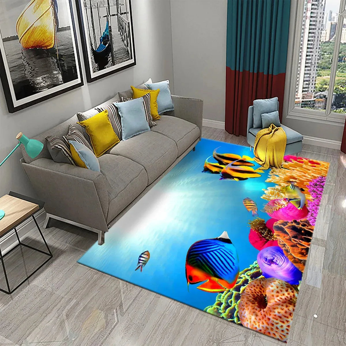 Navak Carpet 3D Hawaiian Sea Ocean Tropical Fish Carpet Living Room Fish Animal Pattern Kids Bedroom Soft Floor Decor