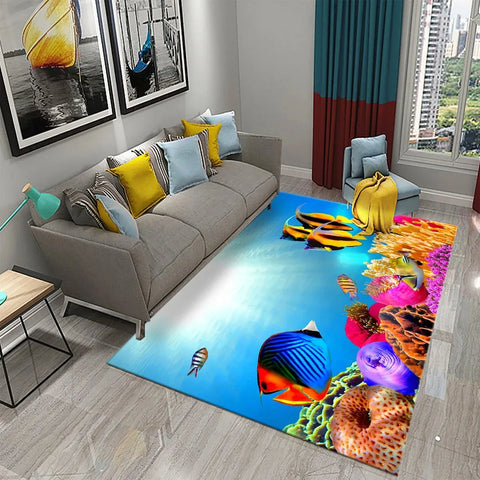 Navak Carpet 3D Hawaiian Sea Ocean Tropical Fish Carpet Living Room Fish Animal Pattern Kids Bedroom Soft Floor Decor