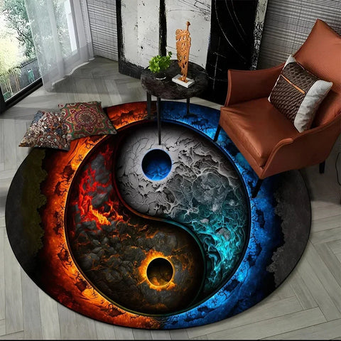 Navak Carpet 3D Naturalize Yin and Yang Chinese Tai Chi Round Carpet Circle Area Rug for Living Room Bedroom Decor Doormat Non-slip Floor Mat