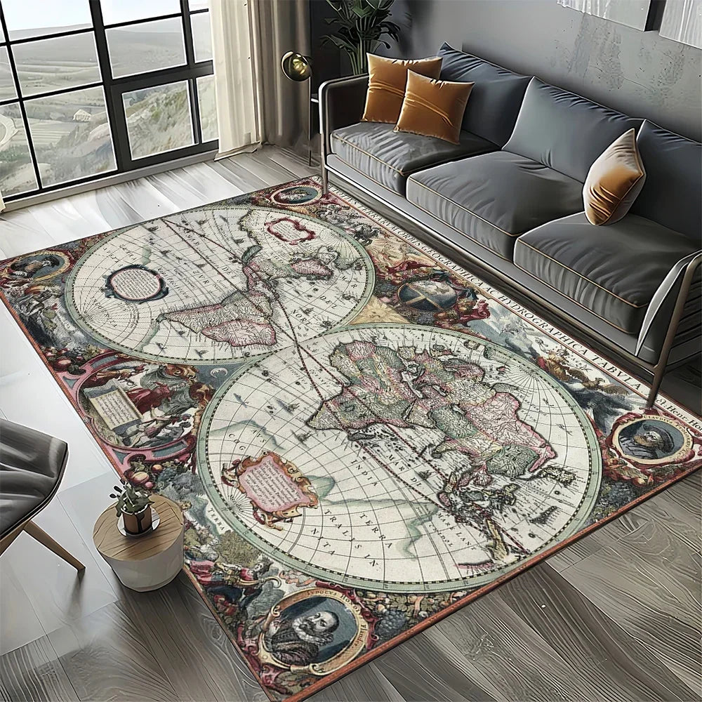Navak Carpet Retro Marine Nautical Chart Compass Carpet Rug for Home Living Room Bedroom Sofa Doormat Decor, Floor Mat