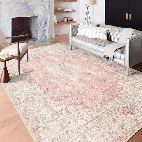Navak Carpet Non-Slip Backing Area Rugs Pink Soft Carpet Foldable Machine Retro Washable for Living Room Bedroom Dining Home Office Decorate
