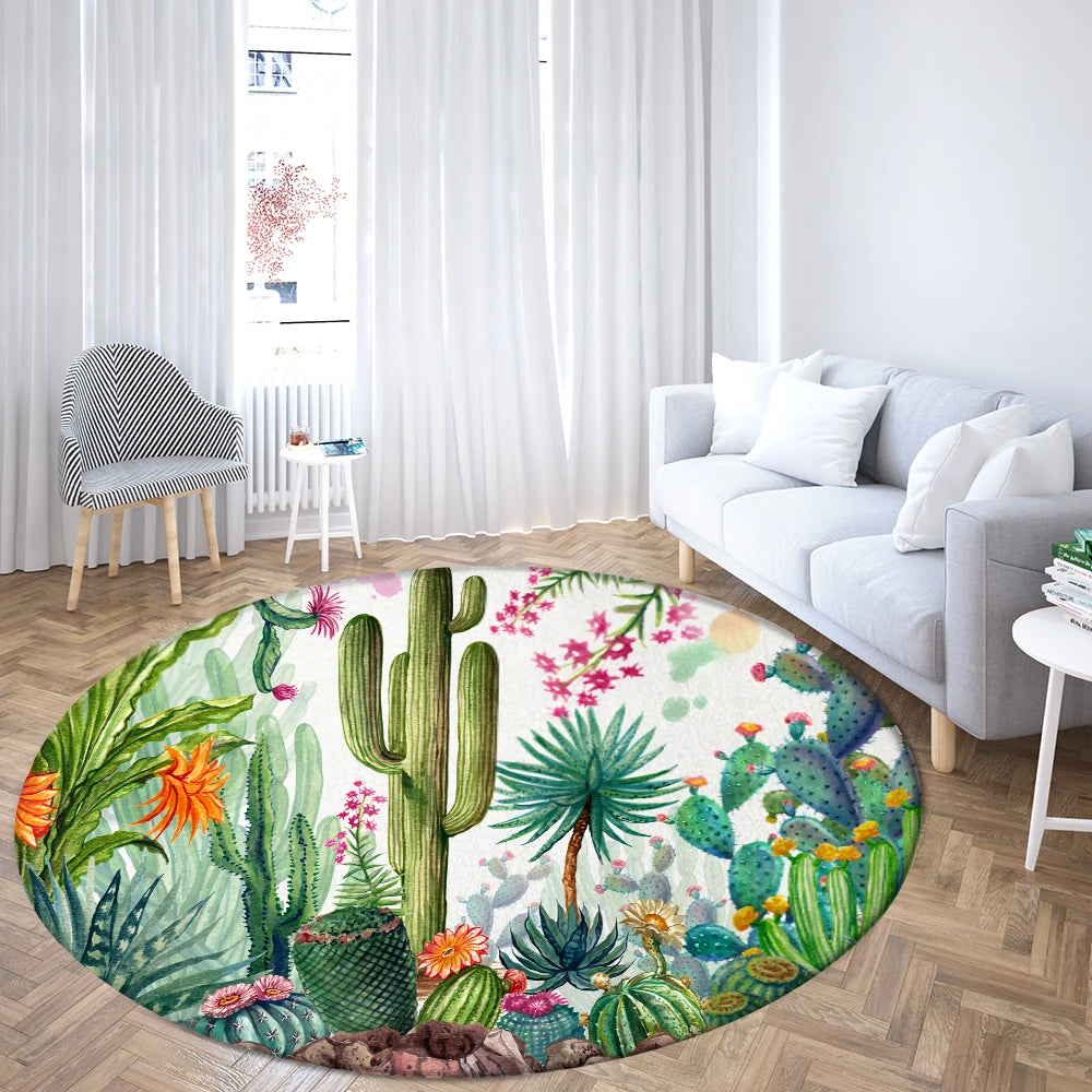 Navak Carpet Home Living Room Bedroom Bathroom Floor Mat Printing Decorative Carpet Flower and Bird  Round  Peony Rose