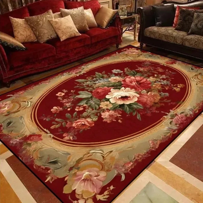 Navak Carpet European Style Peony Flower Luxury Carpet Red Festive Rug Washroom Floor Mat Bedroom Decor Rugs Living Room Rugs for Bedroom