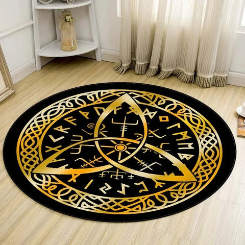 Navak Carpet World Tree Round Area Viking Norse Mythology Print Round Rug Living Room Bedroom Floor Mat Game Room