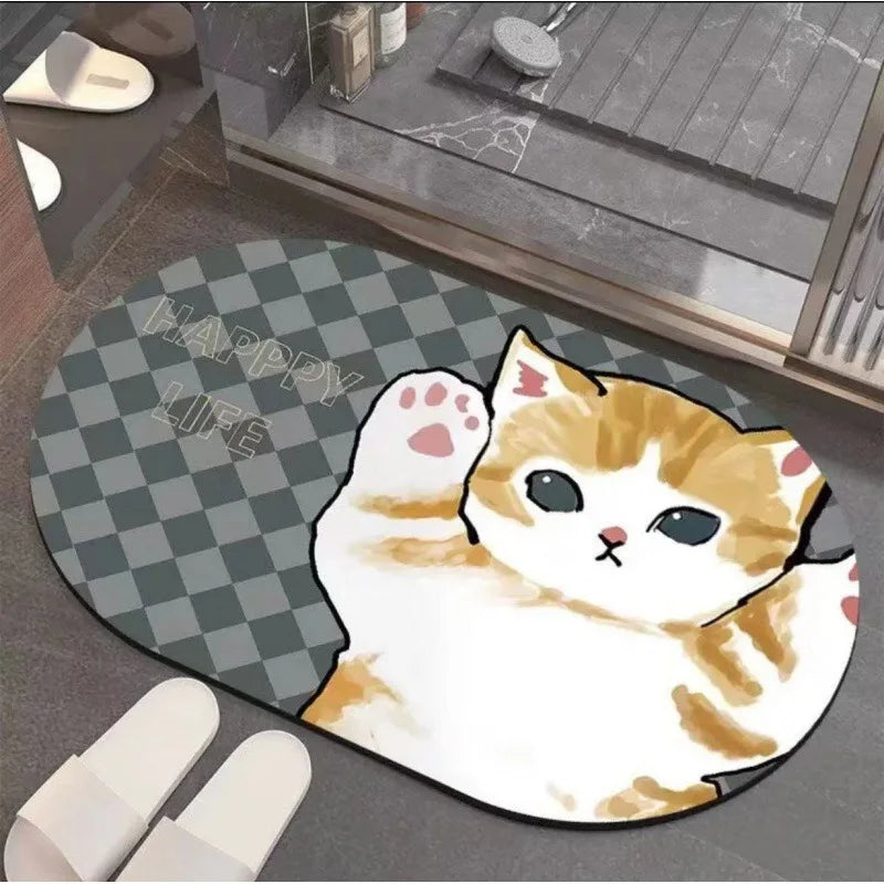 Navak Carpet Exclusive Picks Bathroom Entrance Floor Mat - Cute Cartoon Cat Bathroom Non-Slip Anti-Scratch Quick-Drying Foot Rug For Home Decoration