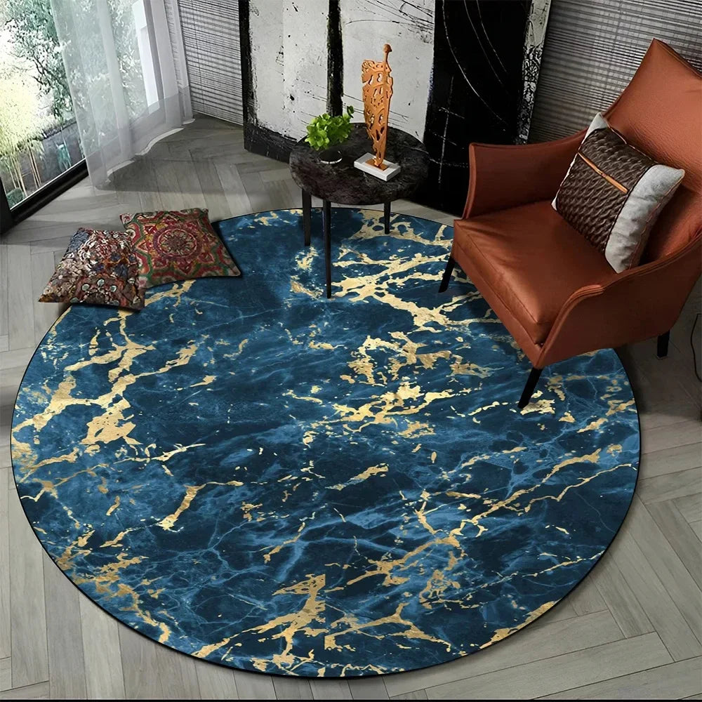 Navak Carpet 3D Luxury Marble Print Round Carpet Abstract Geometric Area Rug for Living Room Bedroom Chair Decor Non-slip Floor Mat Doormat