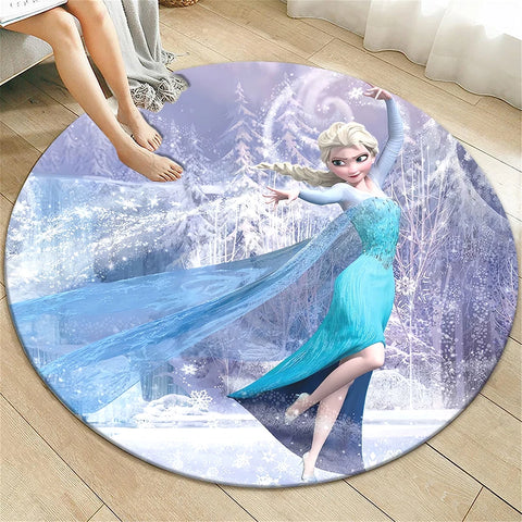 Navak Carpet Princess Elsa Cartoon Print Round Carpet, Bedroom Decorative Carpet, Living Room Bathroom Picnic Camping Entrance Non-slip Mat