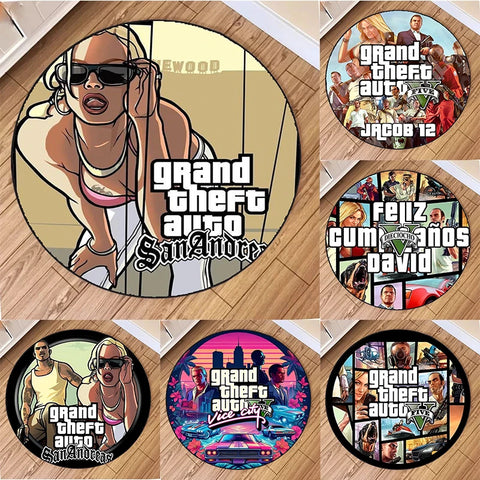 Navak Carpet Cartoon GTA Circle Carpet for Living Room Decor Personalized Round Area Rug Sofa Table Chairs Bedroom Decor Floor Mat