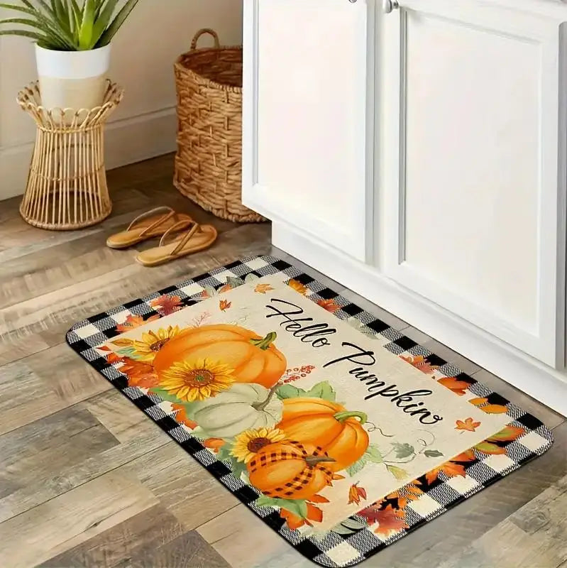 Navak Carpet Autumn Pumpkin Maple Leaf Buffalo Plaid Kitchen Mats Decor Anti-slip Corridor Balcony Rugs Bathroon Doormat Thanksgiving Decor
