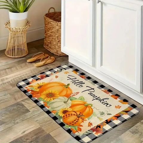 Navak Carpet Autumn Pumpkin Maple Leaf Buffalo Plaid Kitchen Mats Decor Anti-slip Corridor Balcony Rugs Bathroon Doormat Thanksgiving Decor