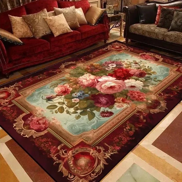 Navak Carpet European Style Peony Flower Luxury Carpet Red Festive Rug Washroom Floor Mat Bedroom Decor Rugs Living Room Rugs for Bedroom