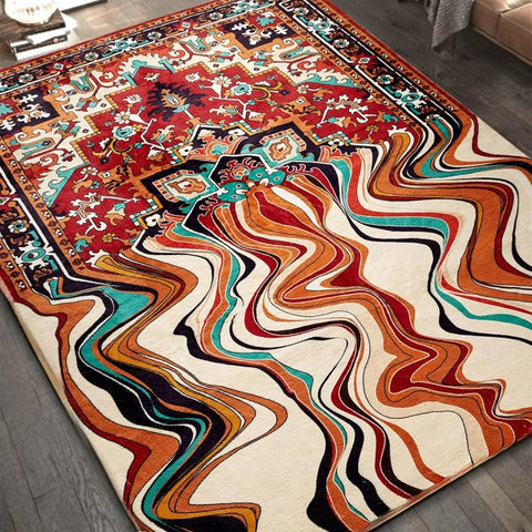 Navak Carpet Vintage Wine Red Melting Oriental Carpet for Living Room Bedroom Soft Non-Slip Area Rug Balcony Boho Wavy Funky Abstract Rugs