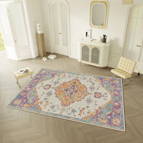 Navak Carpet Persian Retro Style Living Room Carpet Light Luxury Decoration Home Easy Clean Floor Mat Bedroom Cloakroom Non-slip Washable Rug