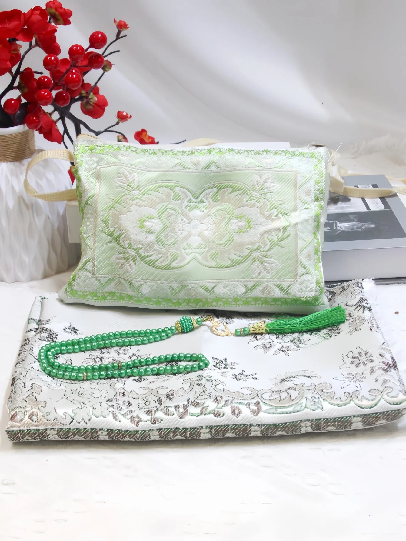 Navak Carpet Muslim Prayer Rug With Prayer Beads and Portable Bag Muslim Gift Islamic  Soft Mat Gifts Set Turkish Carpet For Ramadan Eid Hajj