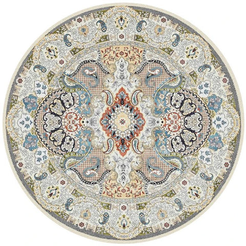 Navak Carpet Mandala Print Round Carpet Nordic Modern Living Room Anti-Slip Rug Coffee Table Foot Pad Bedroom Floor Mats Bay Window Chair Mat