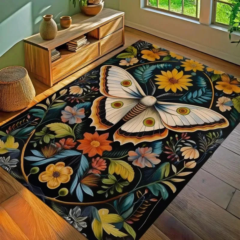 Navak Carpet Luna Moth Rug Mystic Butterfly Rug Moonlit Floral Decor Carpet Living Room Rug Floral Home Garden Rug Gothic Floral Decor