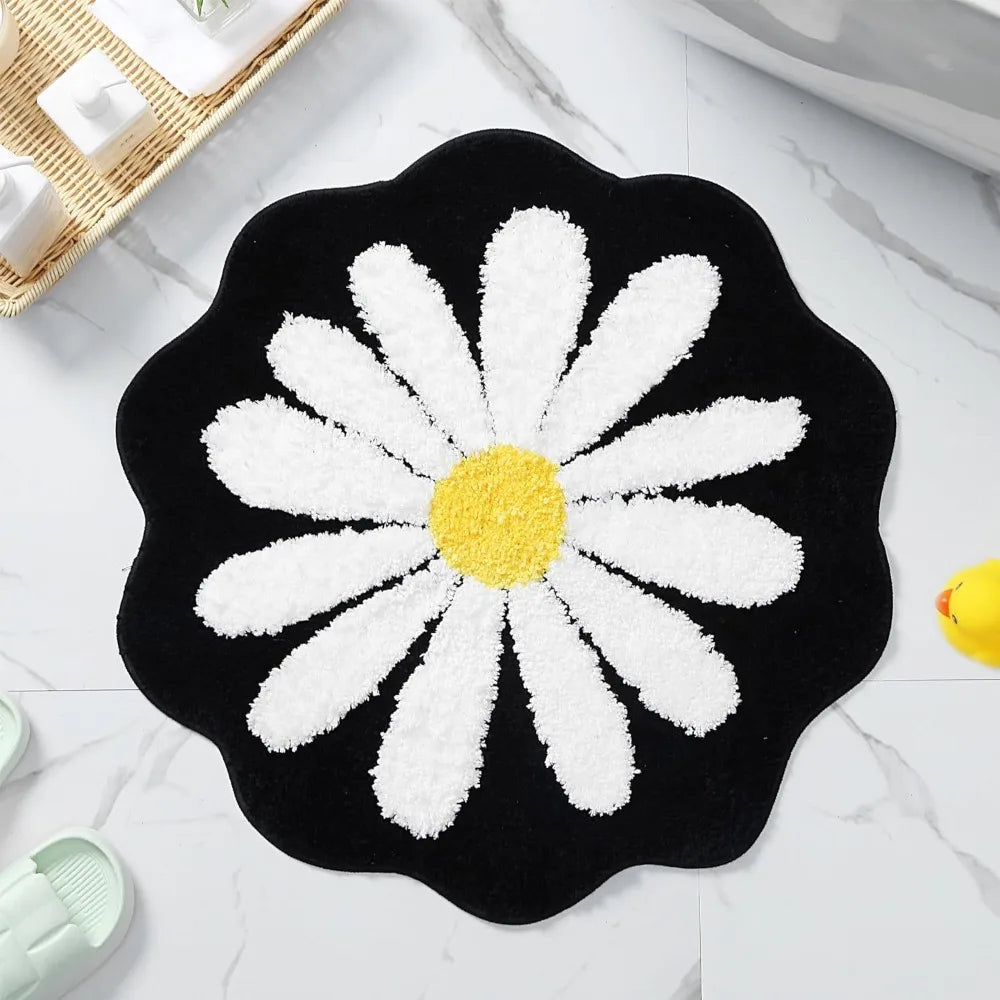 Navak Carpet Non Slip Flower Rug Flocking Tufted Daisy Bath Door Mat Imitation Cashmere Washable Baby Crawling Carpet Bedroom Living Room