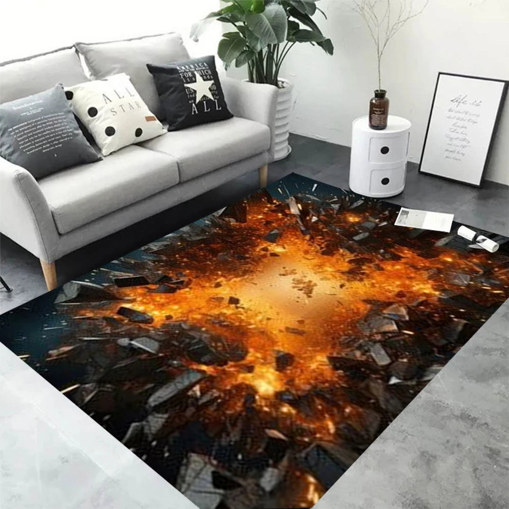 Navak Carpet 3D Volcano Lava Magma Rugs Carpet for Bedroom Decor Living Room Large Area Rugs Bedside Non-slip Floor Mat Home Entrance Doormat