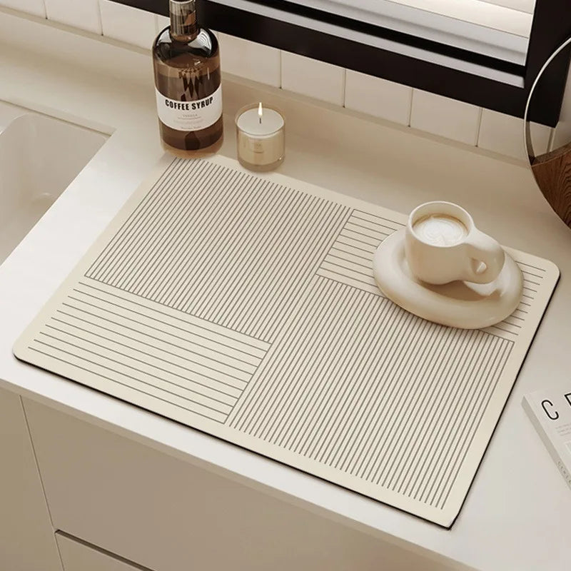 Navak Carpet Minimalis Striped Dish Drying Mat Super Absorbent Ktichen Rug Non Slip Tableware Drain Pad Home Diatom Mud Door Mats Washable