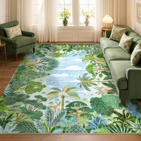 Navak Carpet Botanical Jungle Rug Green Carpet for Living Room Lounge Coffee Table Non-slip Carpet Kitchen Washable Area Rug Indoor Doormat