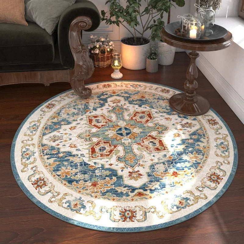 Navak Carpet Retro Bohemia Ethnic Style Round Carpet Living Room Sofa Bedroom Bedside Kitchen Entrance Door Mat Non-slip Girl Home Decor Rug