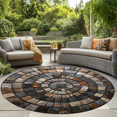 Navak Carpet Spiral Stone Mat, Durable Polyester, Hand-Washable & Fade-Resistant, Stylish Round Area Rug for Outdoor/Indoor