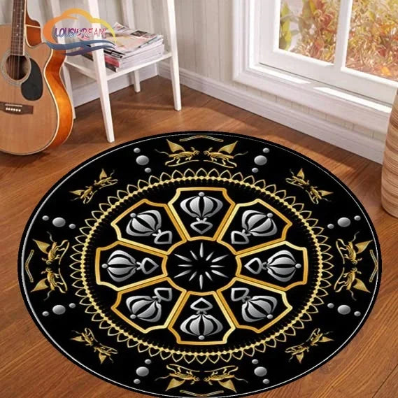 Navak Carpet Pentagram sun Patterned Round Carpet, Satan Devil's Trap Rug, White  on Black  Supernatural  Rune carpet
