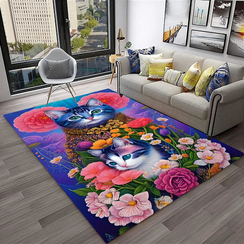 Navak Carpet 3D Cute Cat Flower Cartoon Carpet Rug for Home Living Room Bedroom Sofa Doormat Decor,Child Play Area Rug Non-slip Floor Mat