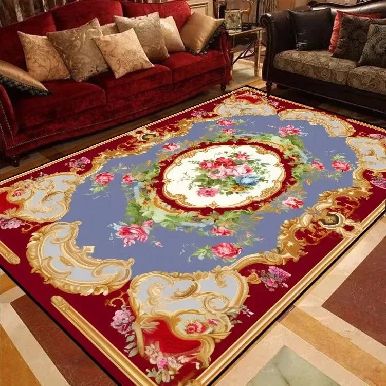 Navak Carpet European Style Peony Flower Luxury Carpet Red Festive Rug Washroom Floor Mat Bedroom Decor Rugs Living Room Rugs for Bedroom