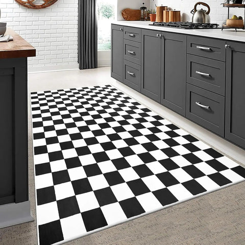 Navak Carpet Black and White Checkered Rug for Living Room Bedroom, 6x9Soft Washable Area Rug with Non Slip, Low Pile Stain Resistance Carpet