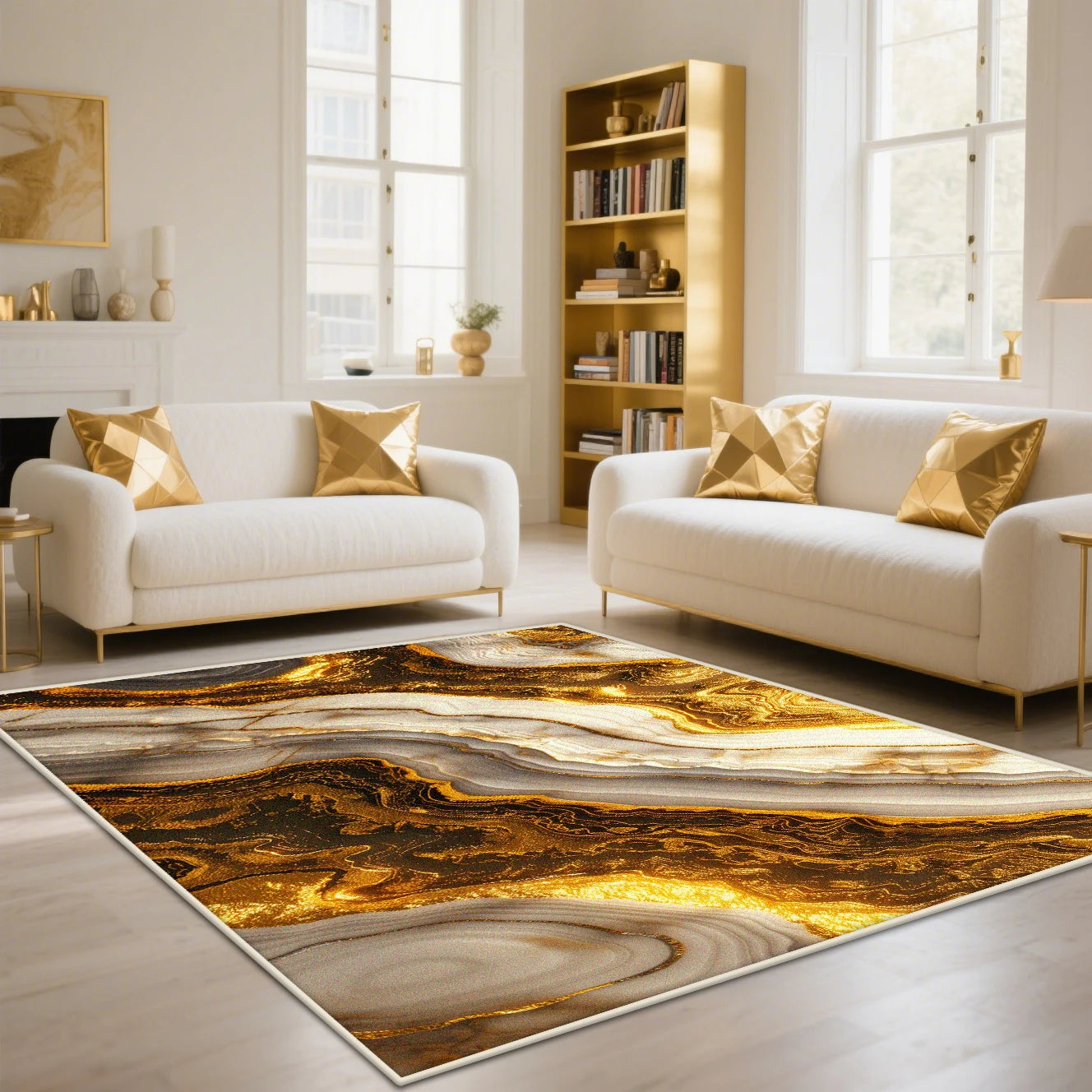 Navak Carpet Golden Abstract Marble Stripes Carpets for Living Room Luxury Bedroom Decoration Large Area Rugs Sofa Side Soft Lounge Floor Mat