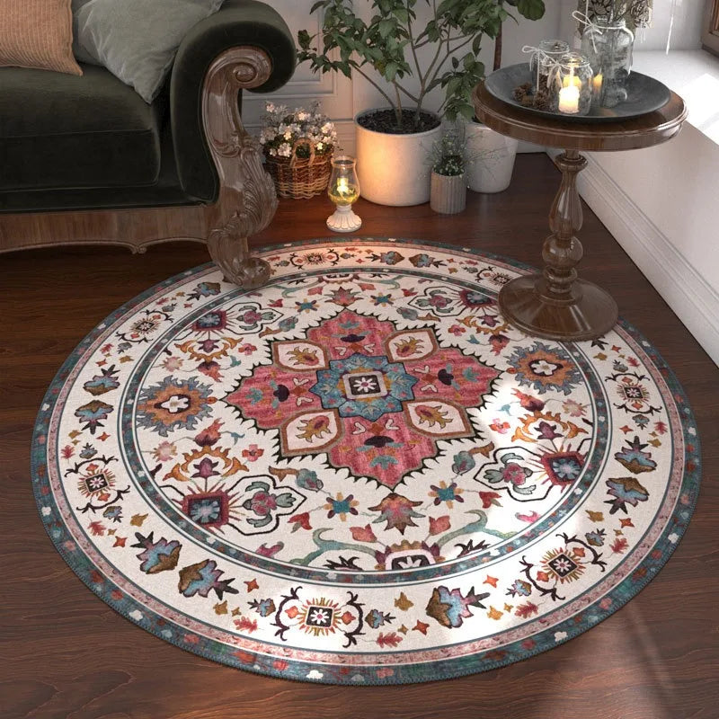 Navak Carpet Retro Bohemia Ethnic Style Round Carpet Living Room Sofa Bedroom Bedside Kitchen Entrance Door Mat Non-slip Girl Home Decor Rug
