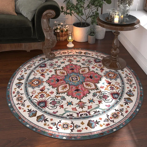 Navak Carpet Retro Bohemia Ethnic Style Round Carpet Living Room Sofa Bedroom Bedside Kitchen Entrance Door Mat Non-slip Girl Home Decor Rug
