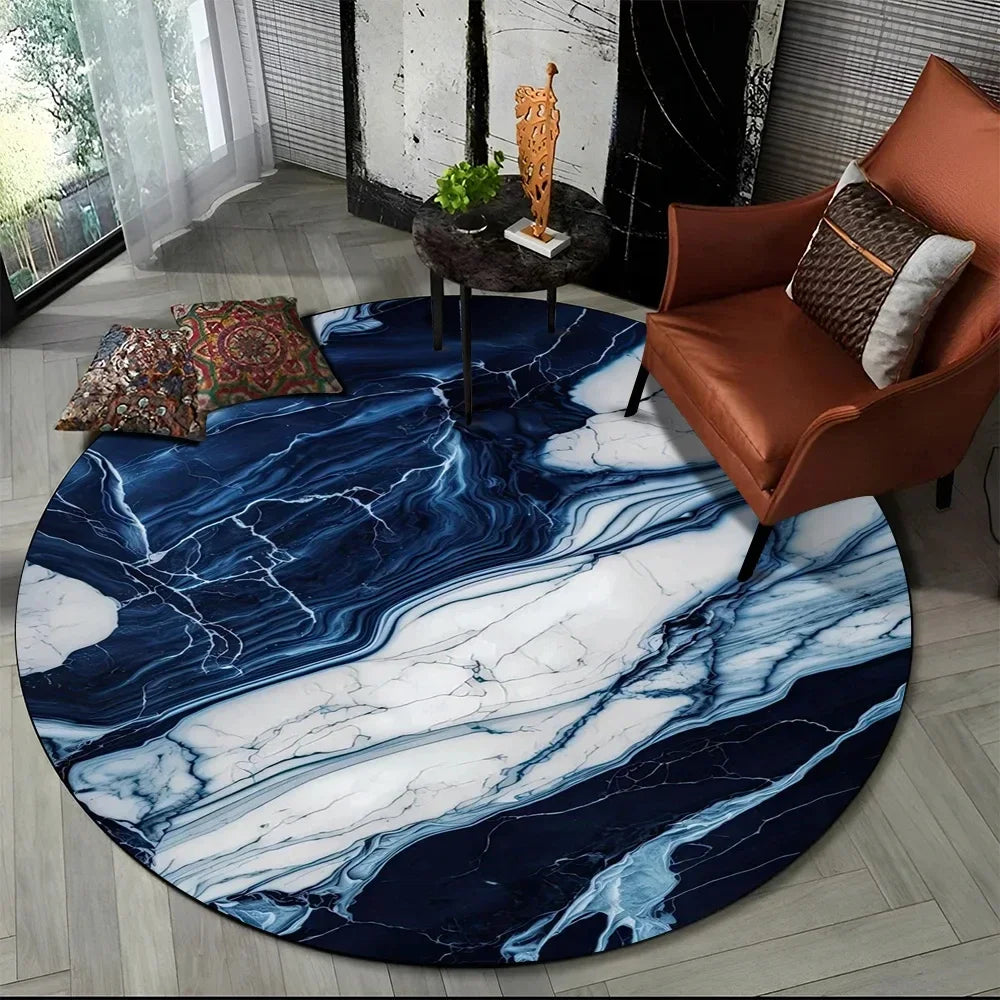 Navak Carpet 3D Luxury Marble Print Round Carpet Abstract Geometric Area Rug for Living Room Bedroom Chair Decor Non-slip Floor Mat Doormat