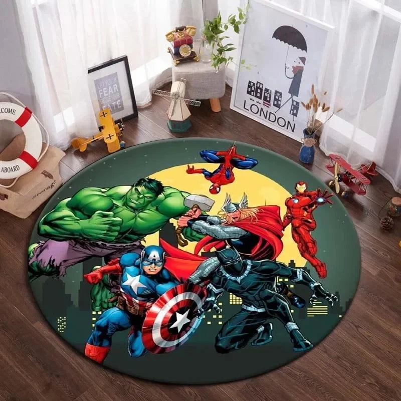 Navak Carpet Daily Picks DISNEY Marvel The Avengers Round Carpet Anime Rug Non-Slip Play Mat Cute Floor Rugs For Living Room Bedroom Kids Mats