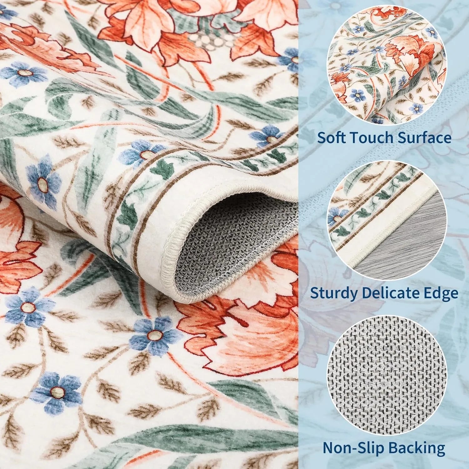 Navak Carpet Hallway Runner Rug Soft Floral Kitchen Rugs Washable Non Slip Corridor Long Carpet Bedroom Bedside Bath Laundry Room Floor Mat