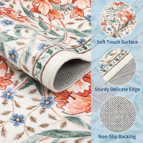 Navak Carpet Hallway Runner Rug Soft Floral Kitchen Rugs Washable Non Slip Corridor Long Carpet Bedroom Bedside Bath Laundry Room Floor Mat