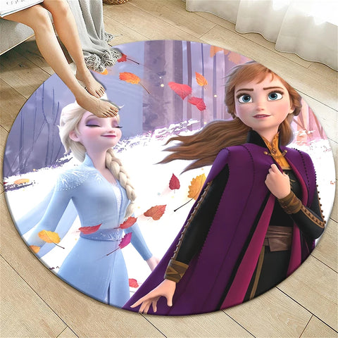 Navak Carpet Princess Elsa Cartoon Print Round Carpet, Bedroom Decorative Carpet, Living Room Bathroom Picnic Camping Entrance Non-slip Mat