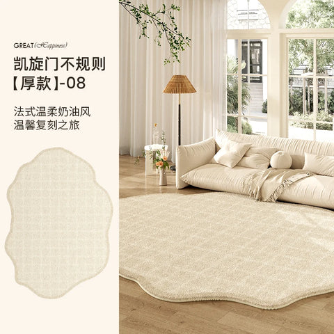 Navak Carpet French Cream Style Carpets for Living Room Irregular Shape Bedroom Decor Line Carpet Fluffy Soft Plush Rug Thick Washable Mat