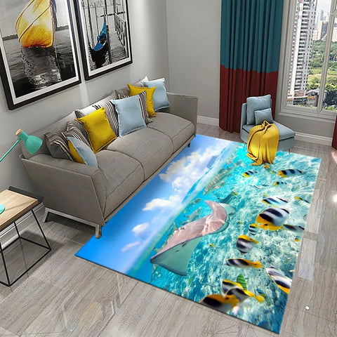 Navak Carpet 3D Hawaiian Sea Ocean Tropical Fish Carpet Living Room Fish Animal Pattern Kids Bedroom Soft Floor Decor