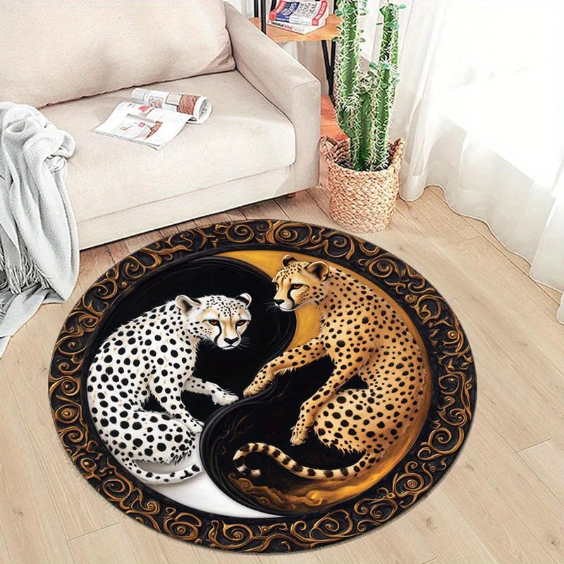 Navak Carpet Luxury  Crystal Velvet Leopard Print Round Carpet - Non-Slip, Soft & Durable Polyester Rug for Bedroom, Living Room,